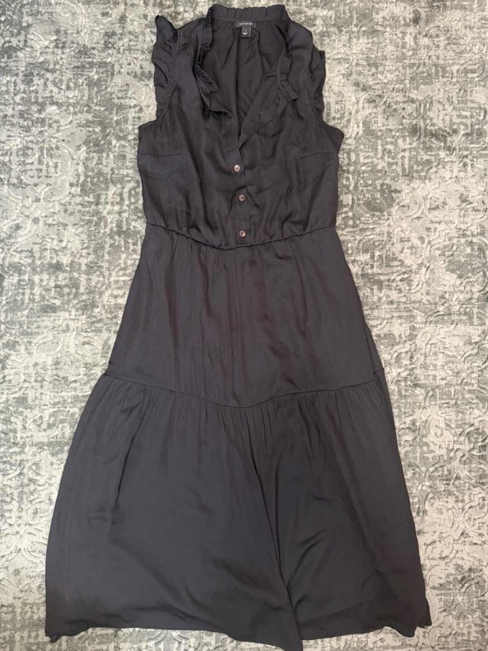 Ann Taylor Sleeveless Black Ruffle-Trim Midi Dress